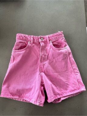 Zara Pink High-Waist Distressed Denim Shorts